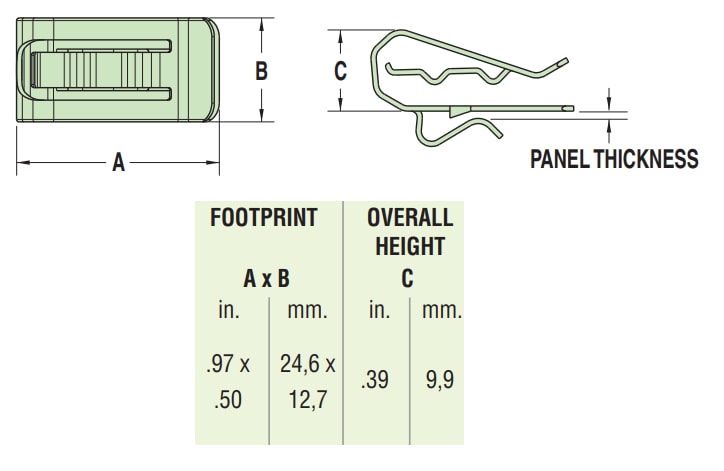 Mechanical Drawing - Heyco HEYClip™ RevRunner® Cable Clips for 1-2 Cables